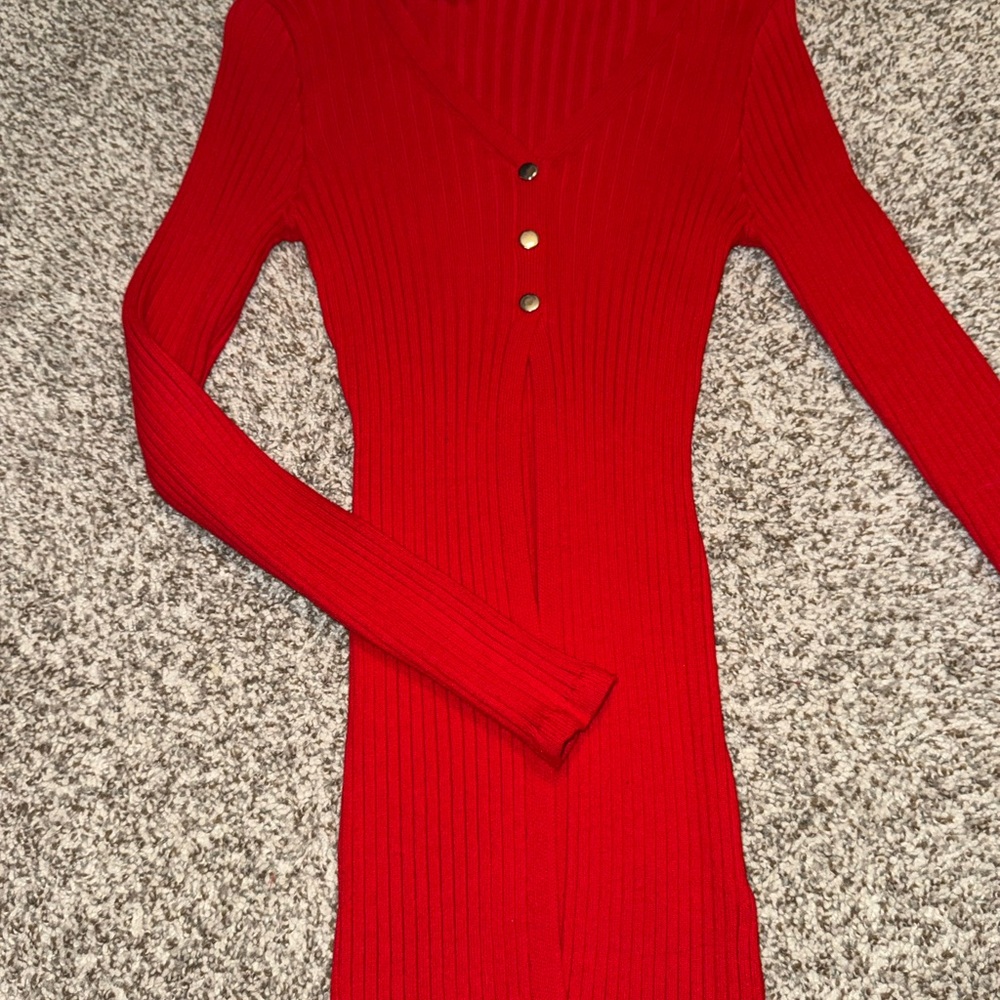 Commense Vibrant Red Ribbed Top - Picture 3 of 4